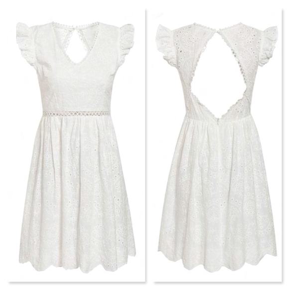 White Eyelet V-Neck Backless Summer Dress - Picture 6 of 8